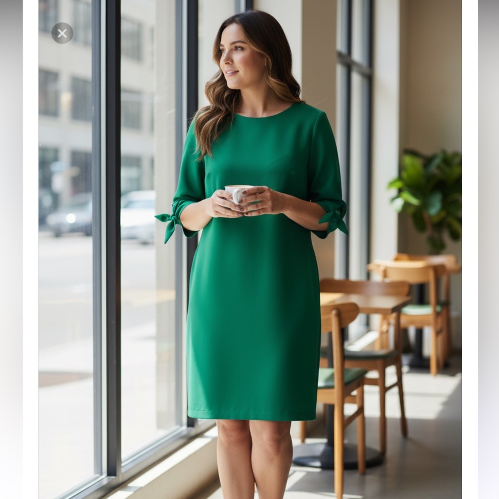 CeCe Green Sheath Midi Dress with 3/4 Sleeves